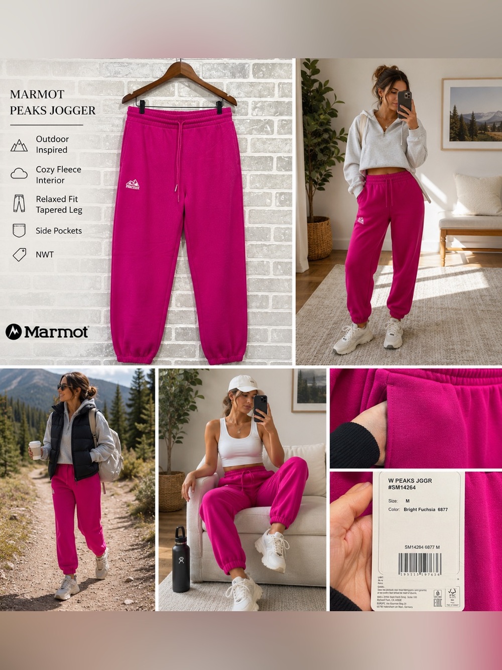 Marmot Peaks Jogger‎ Bright Fuchsia Medium NWT Cozy Sweatpants